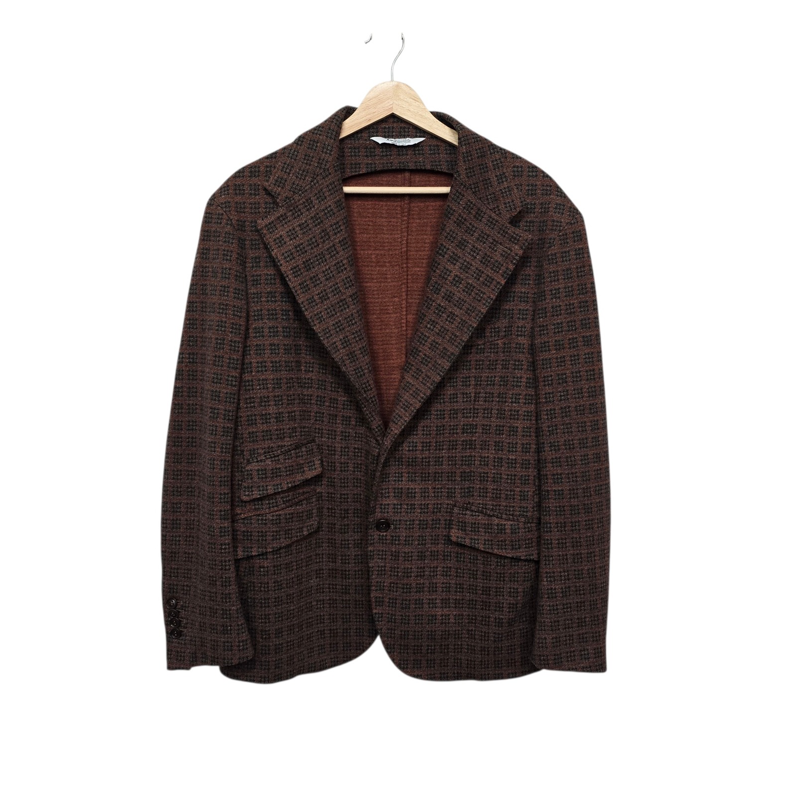 Bottega Martinese Mens Brown Check Blazer Jacket Made In Italy Size 52 (Us 42)
